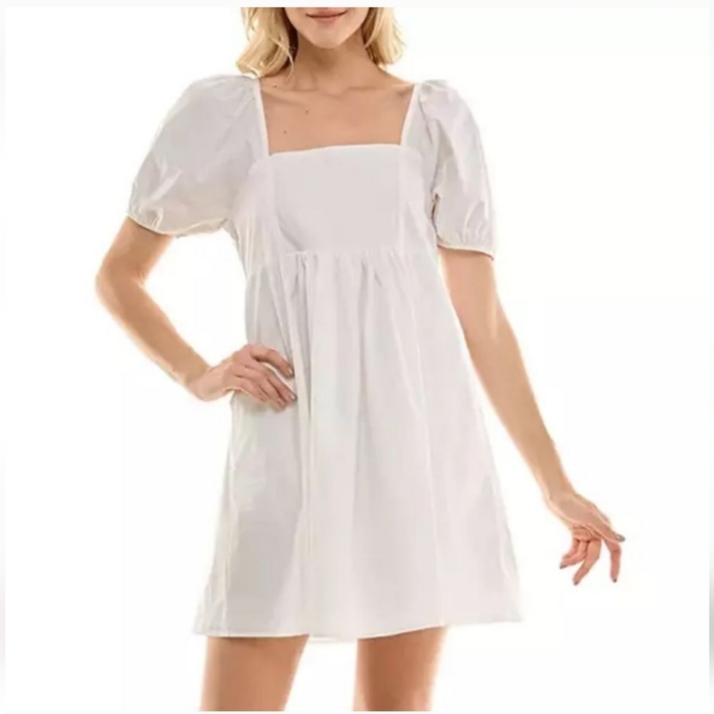 NWT DRAPER JAMES Elegant White Puff Sleeve Square Neck Mini Dress-Magnolia White